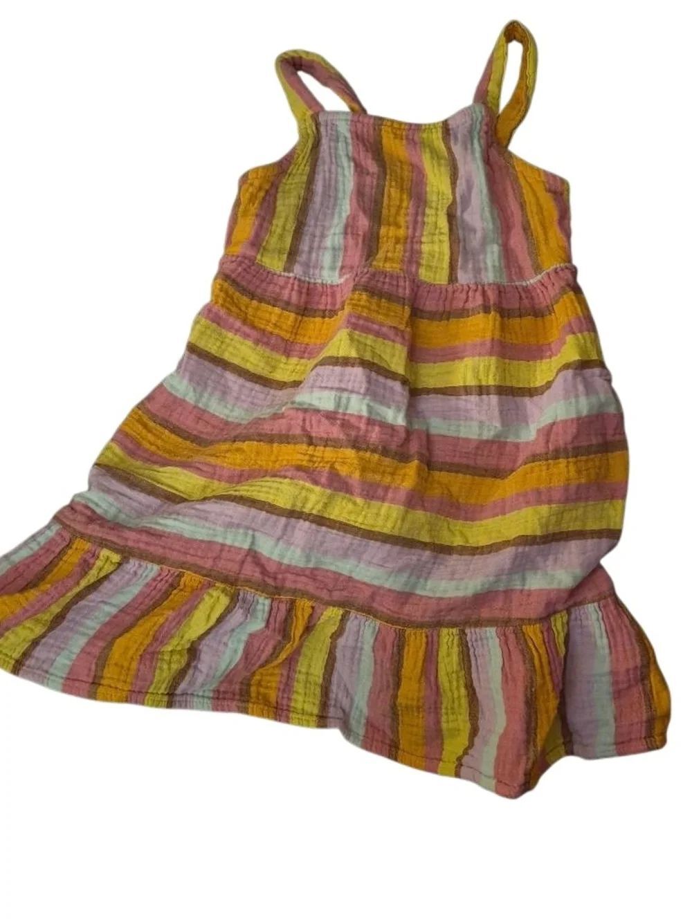 Girls' Sleeveless Striped Sundress - Pink, Yellow & Mint(140)